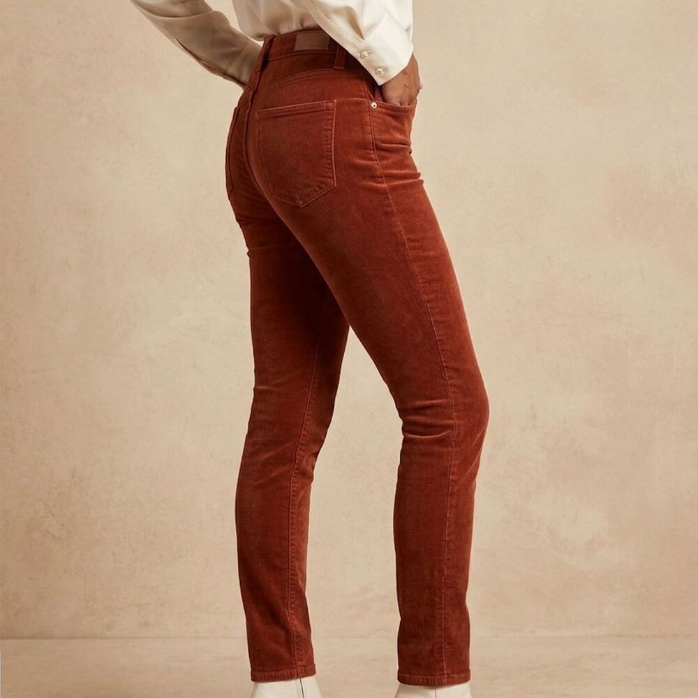 Anthropologie Pilcro High Rise Skinny Corduroy Pants 29 Rust Orange Boho Western